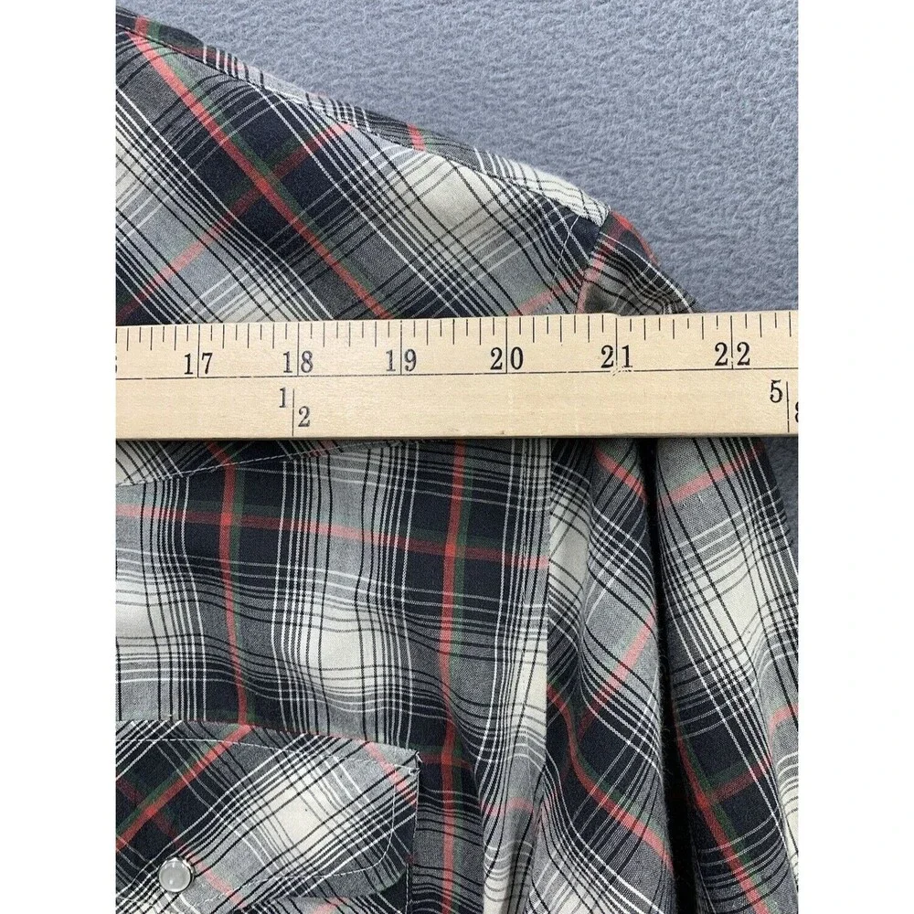 Vtg Rock Creek Ranch Pearl Snap Shirt Big Mens 2XL Green Gray Plaid Top Cowboy